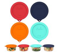 Sophico 4 Cup Round Silicone Storage Cover Lids Replacement for Anchor Hocking and Pyrex 7201-PC Glass Bowls (Container not Included) (Mix) 4 Pack