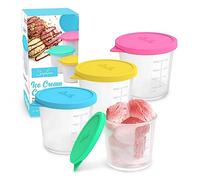 SOPHICO Ice Cream Pint Containers with Silicone Lids, Freezer Food Storage Tubs for Homemade IceCream, Meal Prep, Yogurt and Soup, Airtight & Dishwasher Safe (MEDIUM, 4 Pack)