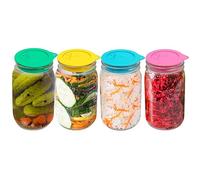 Sophico Silicone Fermenting Lids, Waterless Airlock Fermentation Tops Mason Jar Lid Fermenter Caps for Pickles, Kimchi, and Fermented Probiotic Food - 4 Pack, Wide Mouth (Jars Not Included)