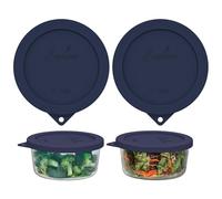 Sophico Sophico Round Silicone Storage Cover Lids Replacement for Anchor Hocking and Pyrex 7402-PC 6/7 Cup Glass Bowls (Container not Included) (BLUE-2PACK)