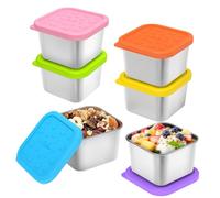 SOPHICO Stainless Steel Snack Containers with Leak Proof Silicone Lids, Kids Lunch Box Containers for Daycare and School, Small Food Containers for Store Dessert, Salad, Dishwasher Safe(6oz, 6 Pack)