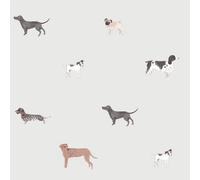 Sophie Allport Grey Dogs Pearl Effect Embossed Wallpaper