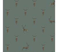 Sophie Allport Highland Stag Dark Heritage Teal Wallpaper