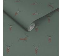 Sophie Allport Highland Stag Dark Heritage Teal Wallpaper