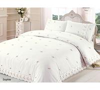 Sophie Double Duvet Quilt Cover Flowers Lace Trim Embroidered Bedding Set Cream