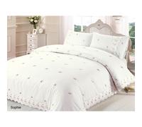 Rapport Home Sophie Floral Ruffled Double Duvet Cover Set - Cream Polycotton Bedding with 2 Pillowcases, Machine Washable