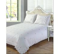 Sophie Embroidered Pink Rose Lace Detail Duvet Cover Bedding Set, CREAM OR WHITE