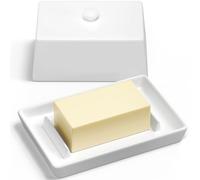 Sophie & Jasmine London - Butter Dish with Lid, Ceramic White Container for 250g UK Standard Butter - Stylish British Kitchen Design - Dishwasher Safe