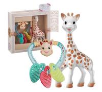 Sophie la girafe Sophiesticated Original Teether with Heart Rattle Gift Set, 100% Natural Rubber Baby Teething Toy, Baby Gift Box Set with Gift Bag and Card