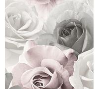 Sophie Lauren Pink Grey White Floral Wallpaper - Paste-the-Paper with Roses and Flowers Design - Solid, Thick, Heavy-Duty for Living Room