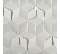 SOPHIE LAURENCE 3D Geometric Feature Wall Wallpaper - White Cube Illusion Funky Modern Vinyl Coat - Textured Thick Solid Heavy Duty - Paste The Wall Wallpaper (Sample)