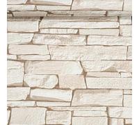 SOPHIE LAURENCE Beige Brick 3D Effect Rustic Vinyl Wallpaper | Paste The Wall, Washable Strippable, Perfect for Living Room, Bedroom - Straight Match Pattern Repeat Slightly Imperfect (Full Roll)
