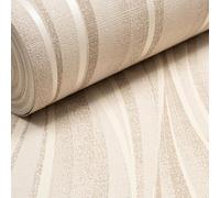 SOPHIE LAURENCE Beige Cream Wave Wallpaper Metallic Shimmer Textured Slightly Imperfect Vinyl Feature Wall Full Roll