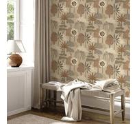 SOPHIE LAURENCE Beige Floral Wallpaper Botanical Forest Trees and Leaves Design with Gold Metallic Detail Luxury Nature-Inspired Feature Wall for Living Room, Bedroom, or Lounge Decor 10M x 0.53M