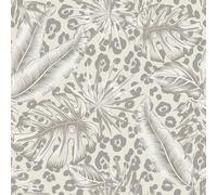 SOPHIE LAURENCE Beige Grey Tropical Wallpaper Metallic Silver Leopard Print Spots Feature Wall Hallway Bedroom Bathroom 10m x 0.53 m