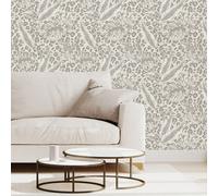 Sophie Laurence Beige Grey Tropical Wallpaper Silver Leopard Print Spots Feature Wall