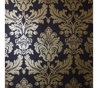 Sophie Laurence Black Gold Damask Wallpaper Floral Feature Vintage Retro Metallic Smooth Finish