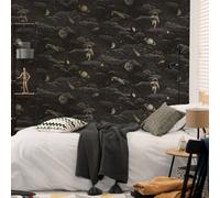 Sophie Laurence Black Gold Space Wallpaper Metallic Astronauts Moon Stars Kids Feature Bedroom