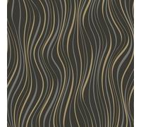 SOPHIE LAURENCE Black Gold Wave Wallpaper - Luxury Metallic Shimmer, Textured Vinyl, Paste The Wall, Washable, Strippable (Full Roll)
