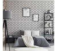 SOPHIE LAURENCE Black Grey Retro Wallpaper - Textured Vinyl, Geometric Pattern, Scrubbable, Easy to Hang, 64cm Straight Match, Perfect for Bedrooms and Feature Walls (Full Roll)