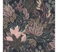 Black Pink Floral Wallpaper Beige Green Leaf Tropical Textured Feature Bedroom