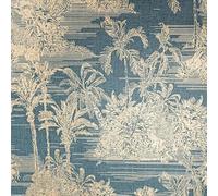 SOPHIE LAURENCE Blue Gold Metallic Wallpaper with Palm Trees Design - Textured Vinyl, 10.05m x 0.53m, Non-Pasted, Strippable, Modern Look Wallpaper