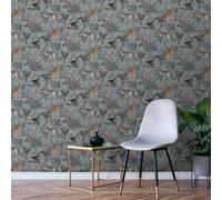 Sophie Laurence Blue Grey Tones Animal Safari Wallpaper Monkeys Leaf Zebra Giraffe Feature Wall