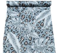 Sophie Laurence Blue Grey Tones Tropical Wallpaper Gold Leopard Print Feature Wall