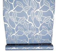 SOPHIE LAURENCE Blue Leaf Wallpaper Silver Metallic Shimmer Flat Finish Feature Wall Lounge