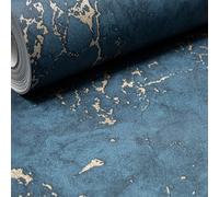 SOPHIE LAURENCE Blue Marble Effect Gold Metallic Liquid Textured Thick Slightly Imperfect Vinyl Feature Bedroom Bathroom Lounge Hallway 10m x 0.53m Full Roll
