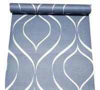 SOPHIE LAURENCE Blue Swirl Wallpaper Silver Metallic Shimmer Flat Finish Feature Wall Lounge