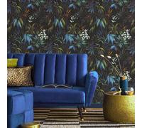 SOPHIE LAURENCE Blue Willow Leaf Wallpaper Botanical Black and Teal Feature Wall Design Luxury Modern Nature Pattern for Lounge, Bedroom, or Living Room Decor 10M x 0.53M