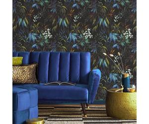 SOPHIE LAURENCE Blue Willow Leaf Wallpaper Botanical Black and Teal Feature Wall Design Luxury Modern Nature Pattern for Lounge, Bedroom, or Living Room Decor 10M x 0.53M