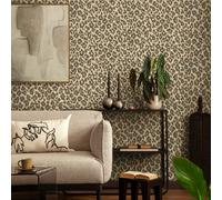 Sophie Laurence Brown Leopard Print Wallpaper Natural Beige Gold Metallic Shimmer Feature Wall