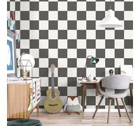 SOPHIE LAURENCE Charcoal and White Check Wallpaper - Smooth Flat Finish | Modern Feature Wall Pattern for Kids’ Bedroom