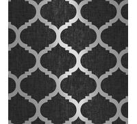 Sophie Laurence Charcoal Black Trellis Geometric Metallic Silver Grey Wallpaper Linen Effect