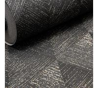 SOPHIE LAURENCE Charcoal Geometric Wallpaper - Black & Gold Shimmer Effect, Textured Thick Vinyl Feature Wall Covering (53 cm × 10.05 m)
