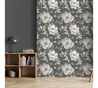 Sophie Laurence Charcoal Gold Floral Wallpaper Grey Leaf Textured Metallic Shimmer Bedroom Feature Wall