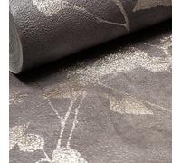 Sophie Laurence Charcoal Grey Floral Wallpaper Textured Leaf Metallic Shimmer Thick Vinyl
