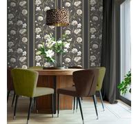 Sophie Laurence Charcoal Neutral Floral Wallpaper Panel Effect Smooth Flat Finish Feature Wall