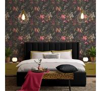Sophie Laurence Charcoal Pink Leaf Wallpaper Botanical Black Teal Feature Wall Lounge Bedroom