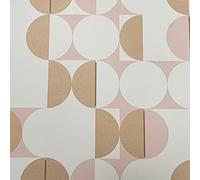 SOPHIE LAURENCE Club Botanique Retro Textured Wallpaper - White Pink Gold Circles Graphic - Thick Heavy Duty Solid Geometric - Paste The Wall Wallpaper for Living Room (Sample)