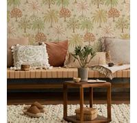 Sophie Laurence Coral & Beige Tropical Tree Wallpaper Floral Feature Wall