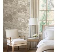 SOPHIE LAURENCE Cream Cranes Wallpaper Metallic Gold White Trees Floral Leaf Birds Feature Wall