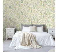 Sophie Laurence Cream Floral Sprig Wallpaper Pink Green Blue Wildflowers Feature Wall