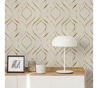 SOPHIE LAURENCE Cream Gold Beige Wallpaper Geometric Swirl Metallic Shimmer Smooth Finish Feature Wall Hallway Bedroom Bathroom 10m x 0.53m