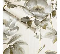 SOPHIE LAURENCE Cream Gold Floral Wallpaper Grey Leaf Textured Metallic Shimmer Bedroom Feature