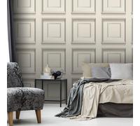 Sophie Laurence Cream Panel Effect Wallpaper Metallic Gold Realistic 3D Wood Effect Flat Finish