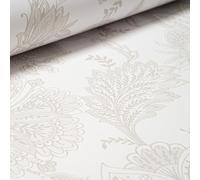 SOPHIE LAURENCE Damask Wallpaper Floral Beige White Silver Shimmer Smooth Vinyl Feature Wall for Living Room
