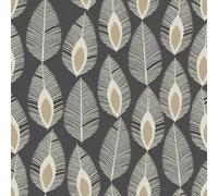 SOPHIE LAURENCE Dark Leaf Black Wallpaper Metallic Feature Wall Bedroom Gold Cream Full Roll